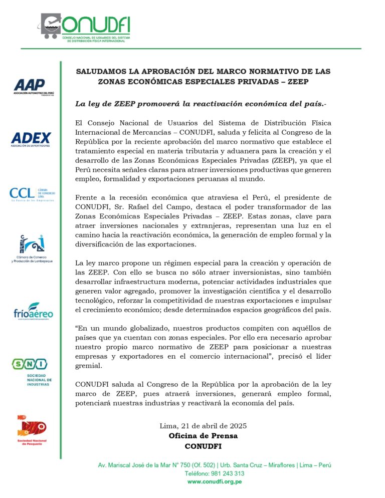 SALUDAMOS LA APROBACIÓN DEL MARCO NORMATIVO DE LAS ZONAS ECONÓMICAS ...